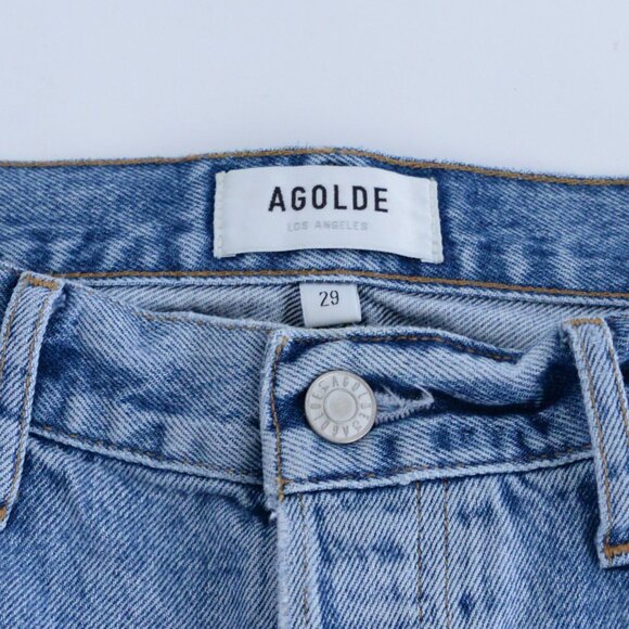 Agolde Los Angeles Loose Distressed 100% Cotton Light Wash Blue Denim 90s Jeans - Picture 10 of 14